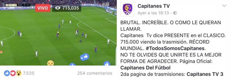 Captura de pantalla de la emisiĂłn pirata del partido Barcelona-Real Madrid del 3 de diciembre de 2016. (vĂa Verne)